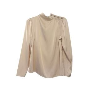 Maison d'Amelie Cream Drapey Flowy Blouse with Gold Button Details Size Medium